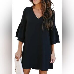 Elegant Black Ruffle Sleeve Dress